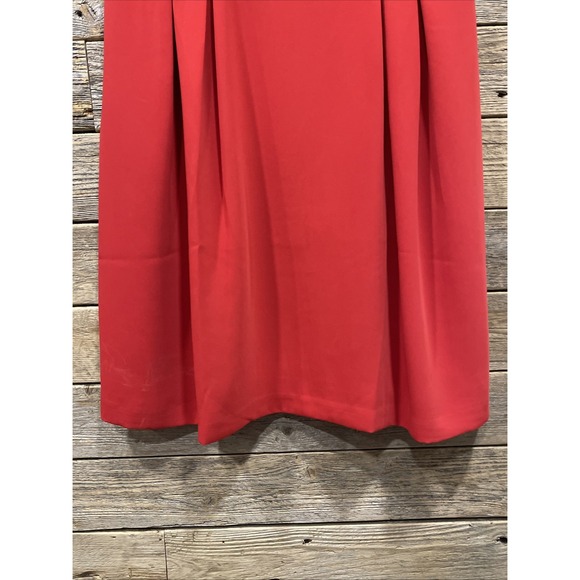 LOFT Women's Fire Red Fit & Flare‎ Dress Cap Sleeve Size 8 Pleated Zip On Lined - Picture 2 of 12